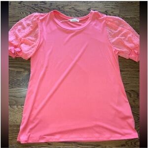 Women's Les Amis Coral top with Sheer puff Sleeves💓✨